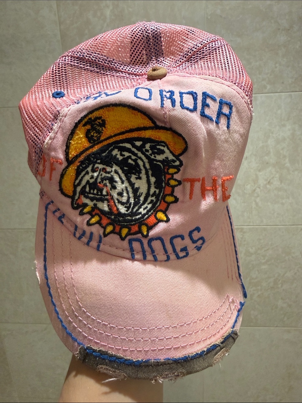 True Religion Hat Pink Embroidered Bulldog “Order of the Devil Dogs”